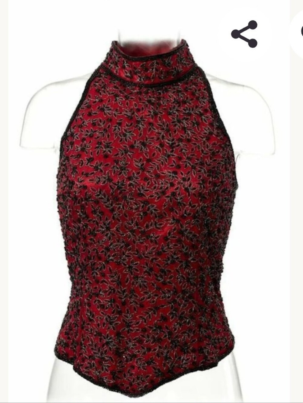 Papell Boutique Dark Red Beaded High-Neck Tank Top